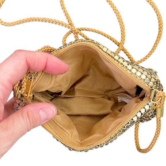 Gold Metallic Mesh Evening Crossbody Holiday Party Purse Festive Cocktail Bag - Picture 9 of 11